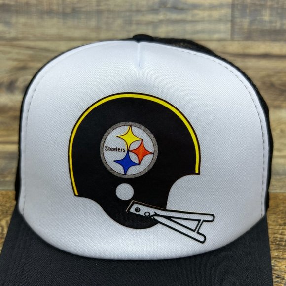 Pittsburg Steelers Mens Trucker Hat Black Snapback Retro 80s Logo Football Cap - Picture 3 of 8